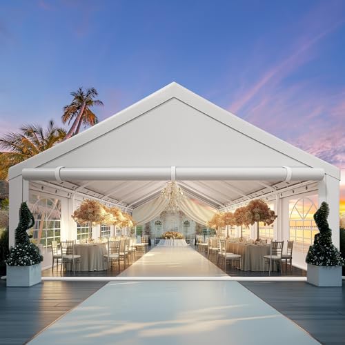 YITAHOME 20x33 ft Party Tent Heavy Duty Outdoor Wedding Event Shelters Upgraded Galvanized Canopy with Large White Roof, Removable PVC Sidewalls & 3 Storage Bags, White YITAHOME