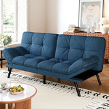 AMICLIBER Convertible Futon Sofa Bed,Blue Linen Modern Futon Couch,Memory Foam Loveseat Sleeper Recliner,Detachable Cushion,Adjustable Backrest & Armrest,Couches for Living Room,Office,Apartment AMICLIBER