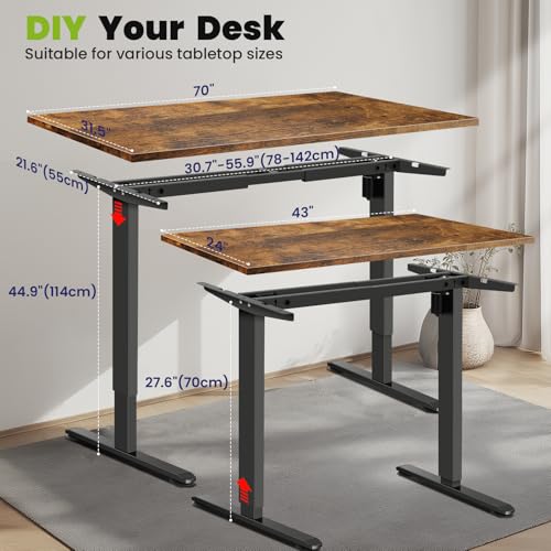farexon Electric Standing Desk Legs, Adjustable Stand Up Desk Legs Dual-Beam Frame Workstation with Wheels, up to 71" x 32" Desktops, Ergonomic Table Base Workstation, Black Frame Only farexon