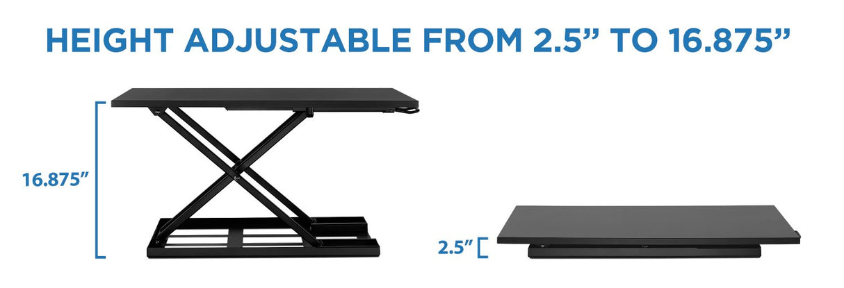 Mount-It! Standing Desk Converter, Height Adjustable Sit Stand Desk, 32x22 Inch Preassembled Stand Up Desk Converter, Ultra Low Profile Design, Black Mount-It!