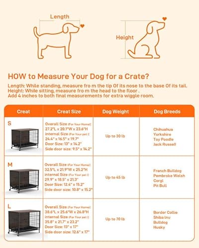 Dog Crate Furniture, 27.2" Double-Doors Dog Kennel Indoor with Removable Tray and Wheels, Wooden Dog Crates for Small Dogs, Dog Kennel Furniture, Decorative Dog Cage End Table, Rustic Brown GAOMON