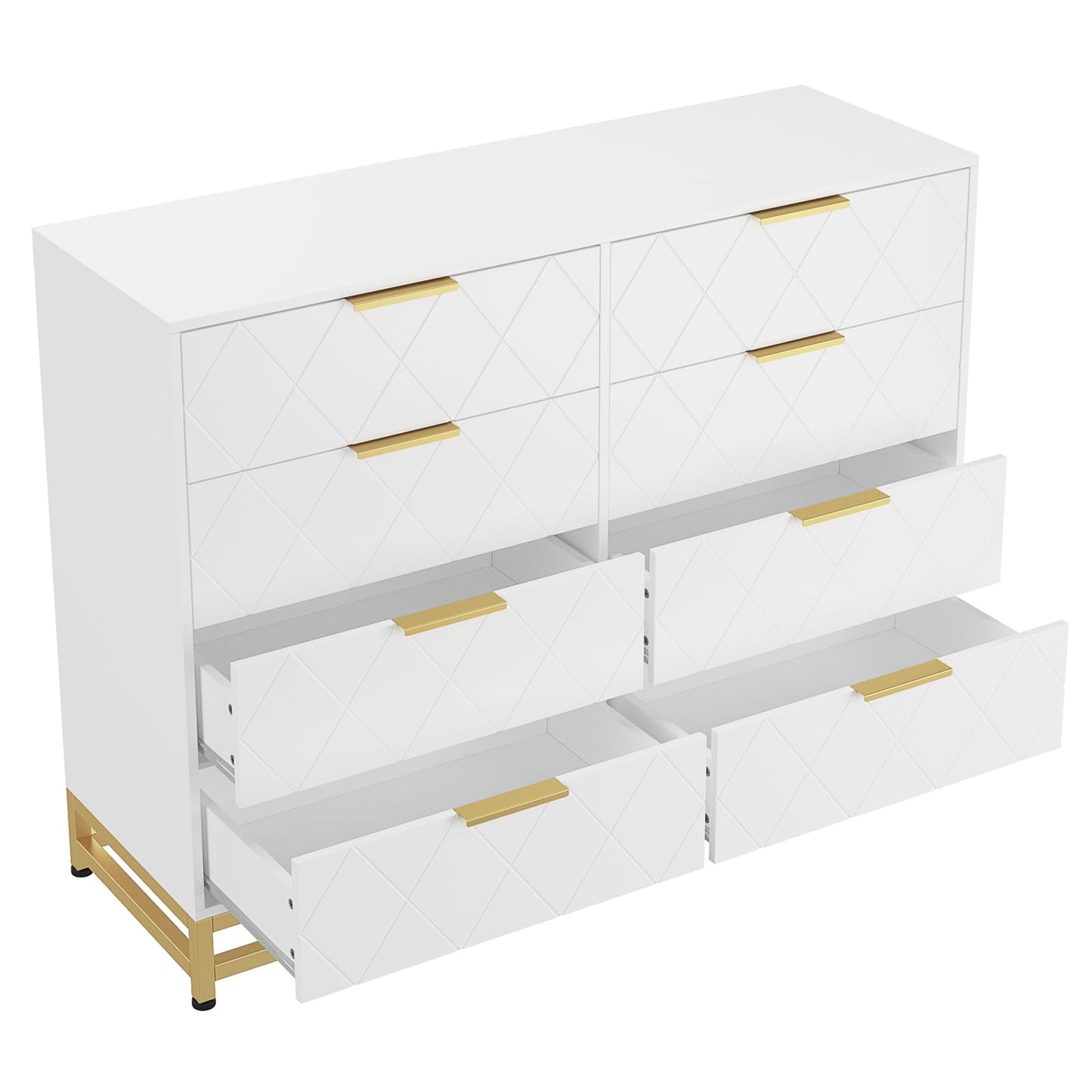 Patikuin 8 Dresser for Bedroom Wooden with 8 Drawer, Chest of Drawers Wide Dresser with Metal Handle, White Dresser for Bedroom,Living Room,Hallway and Entryway