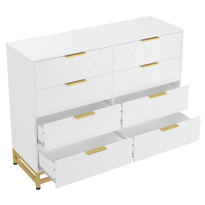 Patikuin 8 Dresser for Bedroom Wooden with 8 Drawer, Chest of Drawers Wide Dresser with Metal Handle, White Dresser for Bedroom,Living Room,Hallway and Entryway