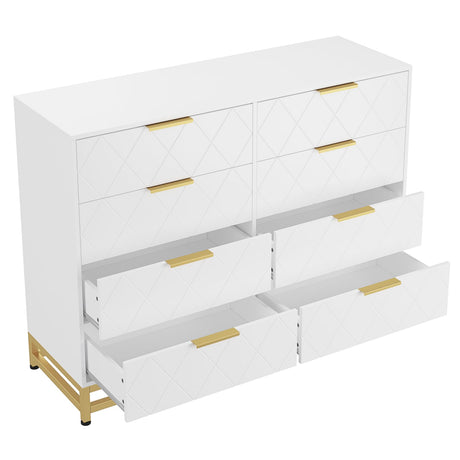 Patikuin 8 Dresser for Bedroom Wooden with 8 Drawer, Chest of Drawers Wide Dresser with Metal Handle, White Dresser for Bedroom,Living Room,Hallway and Entryway Patikuin
