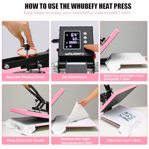 Whubefy Heat Press 15x15 Slide Out, Clamshell Heat Press Machine for T-Shirts, Bags, Mouse Pads & More, Dual-Tube Fast Heating, Digital Industrial Sublimation Printer for Heat Transfer Vinyl Whubefy