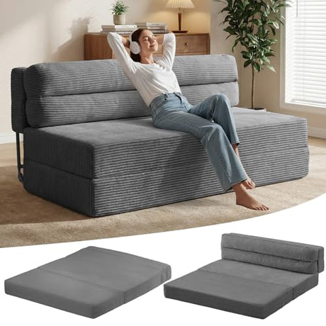 feliz home Convertible Sofa Bed with Metal Frame, Boneless Loveseat Sleeper Sofa Futon Sofa Bed Foldable Full Size Mattress for Living Room, Guest Room feliz home