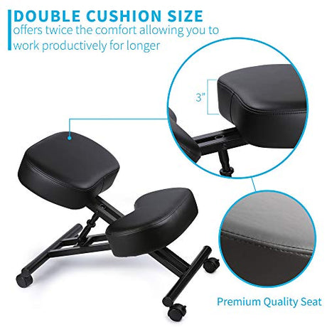 Ergonomic Kneeling Chair, Adjustable Stool for Home and Office - Improve Your Posture with an Angled Seat - Thick Comfortable Moulded Foam Cushions - Brake Casters DRAGONN