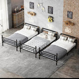 KEIKI Twin Over Twin Size Metal Detachable Quad Bunk Bed Frame with Ladders, MDF Headboard and Guardrail, for 4, L-Shaped Bunk Bed with Slats, No Box Spring Required, Easy Assembly, for Bedroom, Black KEIKI