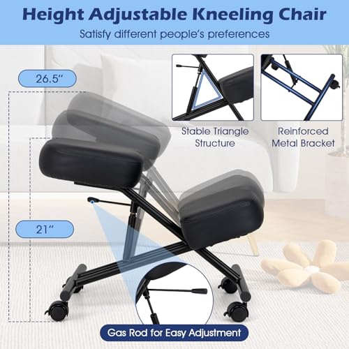 Giantex Ergonomic Kneeling Chair for Office, Knee Stool Chair w/Adjustable Height and Seat Angle to Relieve Pain, Posture Desk Chair w/Lockable Universal Wheels, Thick Padded Cushions, Black (1) Giantex