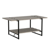 2-Tier Farmhouse 41'' Large Gray Wood Coffee Table with Storage Shelf -Modern Rustic Metal Rectangle Center Living Room Coffee Table Accent Furniture for Home Office,Easy Assembly(Grey) IDEALHOUSE