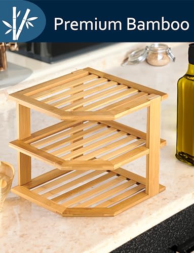 RoyalHouse Bamboo 3-Tier Corner Shelf Organizer for Countertop & Kitchen Cabinet, Space Organizer for Kitchen and Bathroom RoyalHouse