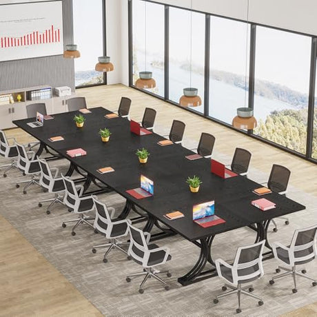 Tribesigns 10.5FT Conference Table, Modern Meeting Table for 8-10 People, Rectangle Seminar Boardroom Table for Office Conference Room with Stylish Legs (2, Black) Tribesigns