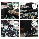 Anibedding 7Pieces Floral Queen Size Comforter Set, Garden Plant Flower Style Bed in a Bag Black White Bedding Comforter Set with Pillow Case for Bedroom Anibedding