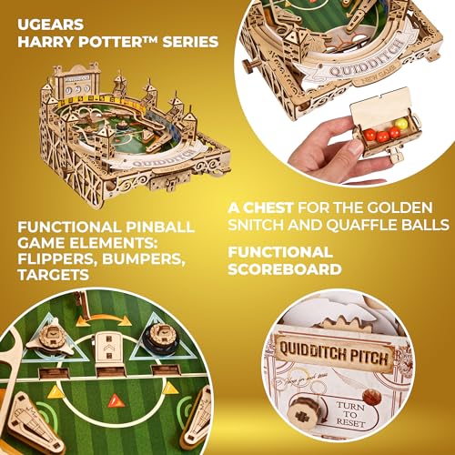 UGEARS Harry Potter Quidditch Pinball Machine - Wooden Models to Build for Adults with Engaging Gameplay - Wooden Pinball Machine Experience in 3D Puzzle Design - Ideal for Wooden Model Kits Fans UGEARS