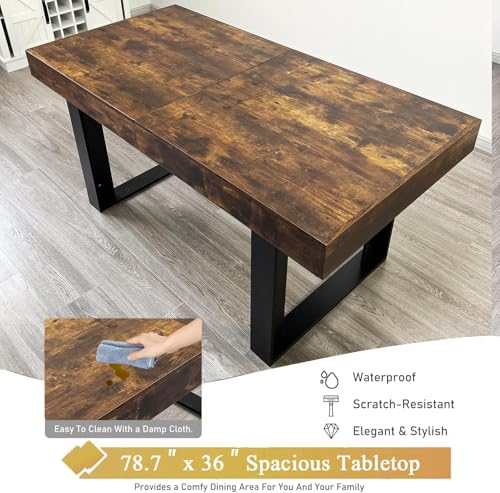 Goujxcy 7-Piece Extendable Dining Table Set for 6, 63-78 Inch Rustic Brown Kitchen Table Set with 6 Grey Tufted Chairs Farmhouse Wood Expandable Dining Room Table Set 6 for Kitchen Dining Goujxcy