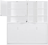 Twin Horizontal Murphy Bed with Storage Cabinet, LED Light and Charging Station,Wood Folding Murphy Wall Bed Cabinet with Bookcase and Shelves for Adult (White) MERITLINE