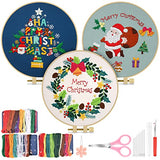 TINDTOP Christmas Embroidery Kit for Adult, 3 Sets Embroidery Stitch Practice kit Include Embroidery Cloth Hoops Threads for Craft Lover Hand Stitch