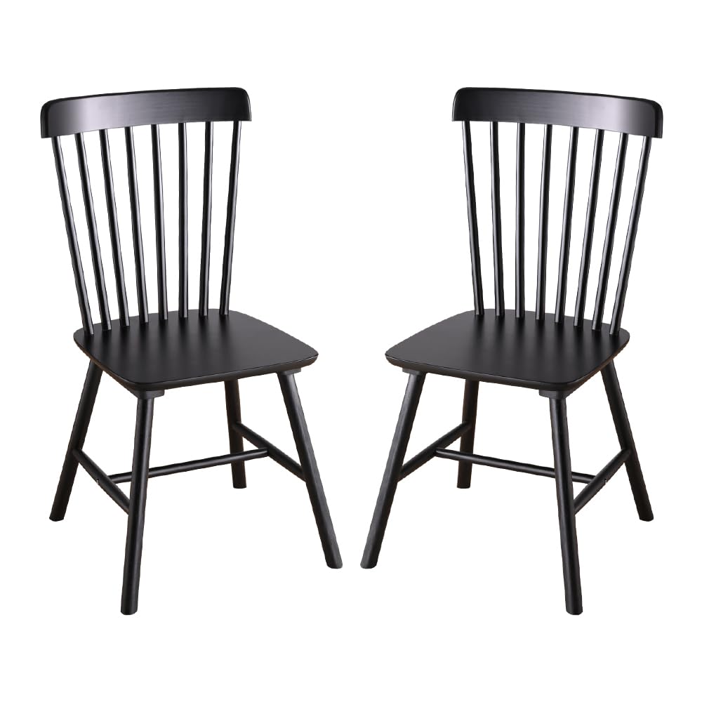 GABOEEN Wooden Windsor Dining Chairs Set of 2 Wood Dining Room Chair Black Spindle Side Kitchen Room Country Farmhouse Chairs GABOEEN