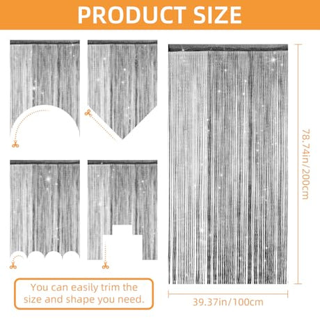 4 Pieces Glitter String Curtains Doorway Beads Curtains, 39 x 79 Inch Hanging Fringe Hippie Room Divider Door String Curtain Boho Doors Tassel for Doorways, Windows, Closet, Privacy Decor (Black) VavoStocks