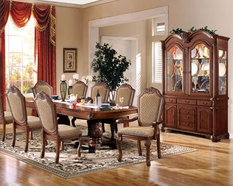 9-ps Formal Dining Table Set Kitchen Furniture Set Include 1 Extendable Dining Table, 6 Side Chairs and 2 Arm Chairs, Set for 8 Persons (Cherry Fabric) Generic