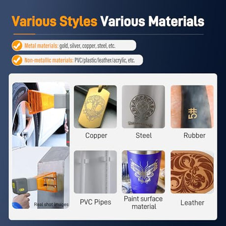 WTTTOOLS Handheld Fiber Laser Engraver 60W Laser Marking Machine MAX Portable Laser Marker Laser Engraving Machine with 150*150mm Lens Battery/AC Dual Power for Metal Non-Metal Material Class 1 0.39mW WTTTOOLS