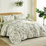 Luxudecor Floral King Comforter Set 7 Pieces Bed in a Bag, Sage Green Flower with Bird Bedding Set, Soft Reversible Comforter with Sheet Set 104"x90" Luxudecor