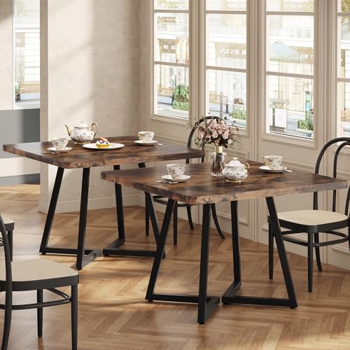Tribesigns Square Dining Table Set of 2, 31.5" Farmhouse Dinner Table with Metal Base, Wood Kitchen Table for Dining Room, Small Space, Apartment, Rustic Brown & Black Tribesigns