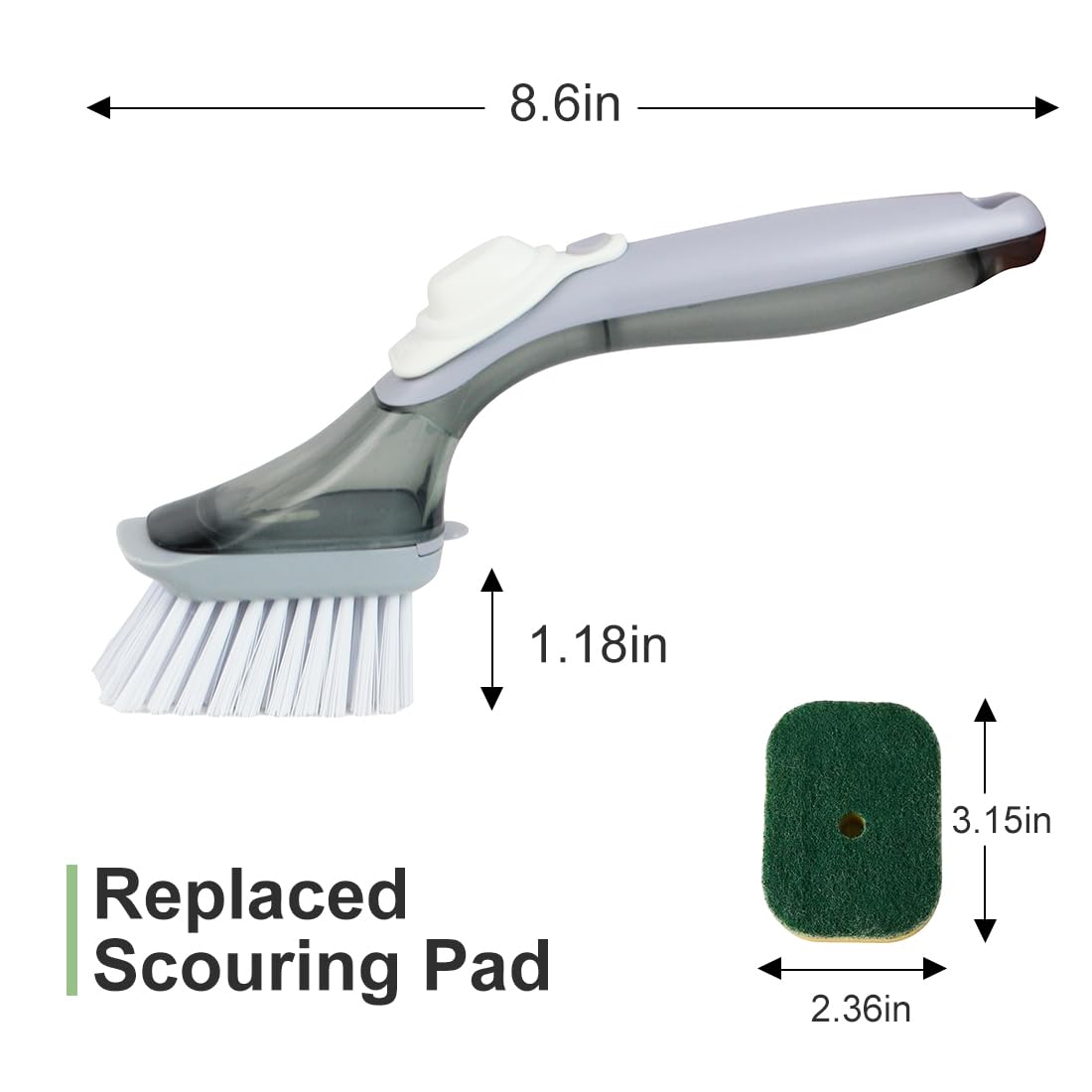 CQT Soap Dispensing Dish Brush Storage Set, Dish Scrubber with Handle, Kitchen Washing Brush for Pot Pan Sink Cleaning, Kitchen Brush with Holder and 1 Replaced Scouring Pad Head CQT