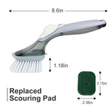 CQT Soap Dispensing Dish Brush Storage Set, Dish Scrubber with Handle, Kitchen Washing Brush for Pot Pan Sink Cleaning, Kitchen Brush with Holder and 1 Replaced Scouring Pad Head CQT