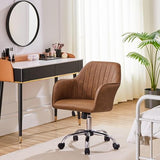 Yaheetech Modern Faux Leather Desk Chair Makeup Chair Height Adjustable Swivel Office Task Computer Armchair for Living Room Retro Brown Yaheetech