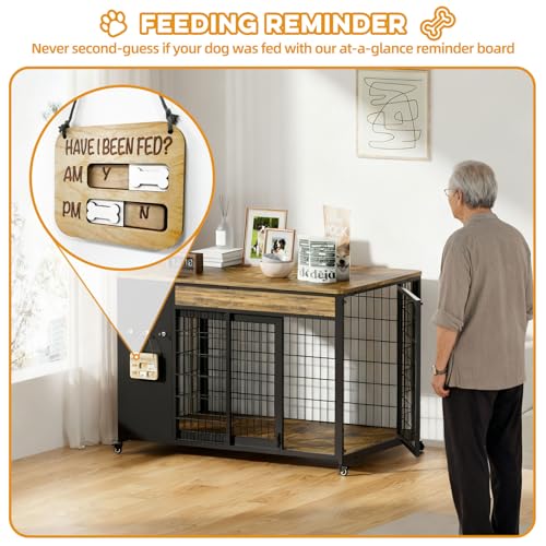Hugcoz 38" Dog Crate Furniture - Dog Crate with DIY Frame, Sliding Door Indoor Kennel, Wooden Dog Cage End Table, for Medium/Large Breed, Rustic Brown Size L HugCoz