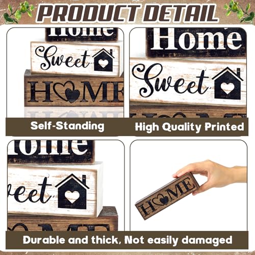 Moucuny 4 Pcs Farmhouse Wooden Tabletop Decor Farmhouse Tiered Tray Decor Rustic Eucalyptus Leaves Wood Block Sign Gift Sweet Home Centerpiece Farmhouse Home Table Decor Moucuny