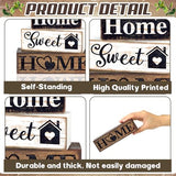 Moucuny 4 Pcs Farmhouse Wooden Tabletop Decor Farmhouse Tiered Tray Decor Rustic Eucalyptus Leaves Wood Block Sign Gift Sweet Home Centerpiece Farmhouse Home Table Decor Moucuny