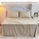Drozeeo King Leopard Print Sheets, Cheetah Pattern King Size Sheet Set with Elastic Corner Straps, Soft Microfiber Animal Bedsheet, Beige Drozeeo