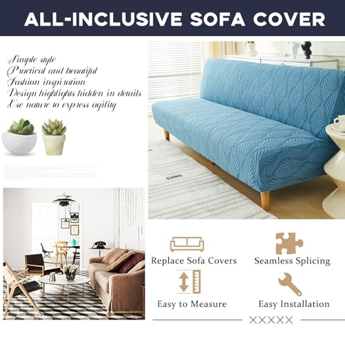 Stretch Armless Futon Sofa Cover- Futon Slipcover Full Queen Size Futon Couch Cover, Furniture Protector with Elastic Bottom, Washable, Polyester Spandex Jacquard Fabric (Orange, Medium(61"-73")) SUIOKPO