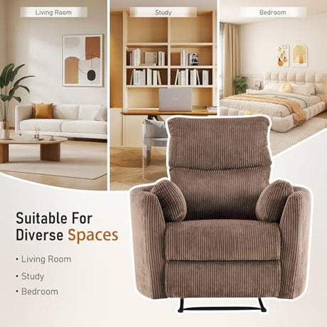 Furnimart Oversized Manual Recliner Chair for Adults, 30" Extra-Wide Corduroy Recliner with Chunky Cushion, High Back & Padded Armrests, Comfy Chair for Living Room, Bedroom, Home Heater(Brown) Furnimart