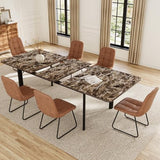 HIPIHOM Extendable Dining Table Set for 6-8 People, 63 to 78.7 Inch MDF Kitchen Table with 6 Upholstered Chairs, Space-Saving for Dining Room, Breakfast Nook (Brown Table & 6 Brown U-Shaped Chairs) HIPIHOM