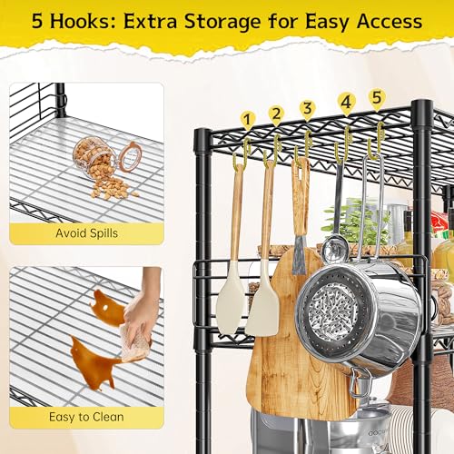 5 Tier Metal Shelving Unit Storage Shelves With Shelf Linker,Adjustable Pantry Shelves Wire Shelving with Hooks,Metal Shelf with Side Blockers for Kitchen,Closet,Office,Laundry,18.1''Wx18.1''Dx59''H DurayLoly