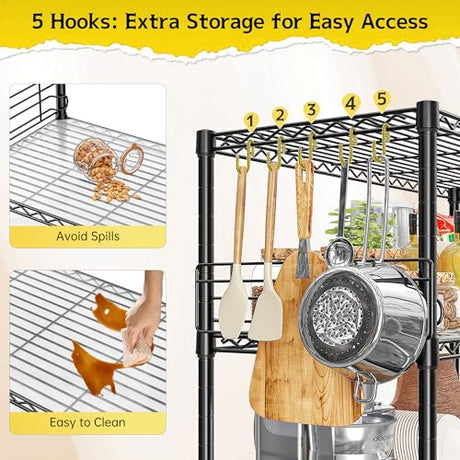 5 Tier Metal Shelving Unit Storage Shelves With Shelf Linker,Adjustable Pantry Shelves Wire Shelving with Hooks,Metal Shelf with Side Blockers for Kitchen,Closet,Office,Laundry,18.1''Wx18.1''Dx59''H DurayLoly