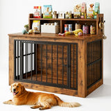 IRONCK Extra Large Dog Crate Furniture, 43.3 inches Wooden Dog Crate with Storage and 4 Hooks, Heavy Duty Pet Crate for Large Dog, Decorative Pet Cage for Indoor (30" L x 43.3" W x 41.1" H) IRONCK