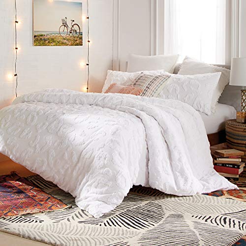 Peri Home Chenille Leopard 100% Cotton 3-Piece Duvet Cover & Sham Set, Full/Queen, White Peri Home