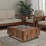 The Urban Port 33-Inch Lift Top Storage Trunk Coffee Table, Square, Mango Wood, Natural Brown TUP THE URBAN PORT