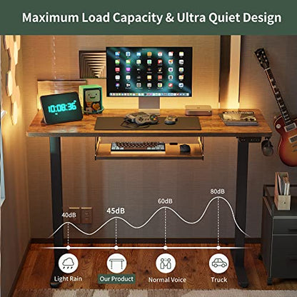 FEZIBO Standing Desk with Keyboard Tray, 48 × 24 Inches Electric Height Adjustable Desk, Sit Stand Up Desk, Computer Office Desk, Rustic Brown - WoodArtSupply