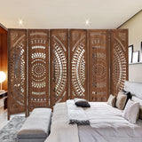 Aletheiawu Room Divider Panel, 6 Panel Boho Room Divider Wall, Wood Room Dividers and Folding Privacy Screens, Boho Room Partitions and Dividers for Bedroom, Dark Brown Aletheiawu