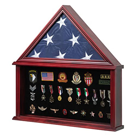 Tieeqe Large Military Shadow Box Solid Wood Burial Flag Display Case for American Veteran Flag Display Fit a Folded 5'x9.5' Flag Military Flag Tieeqe