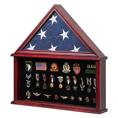 Tieeqe Large Military Shadow Box Solid Wood Burial Flag Display Case for American Veteran Flag Display Fit a Folded 5'x9.5' Flag Military Flag