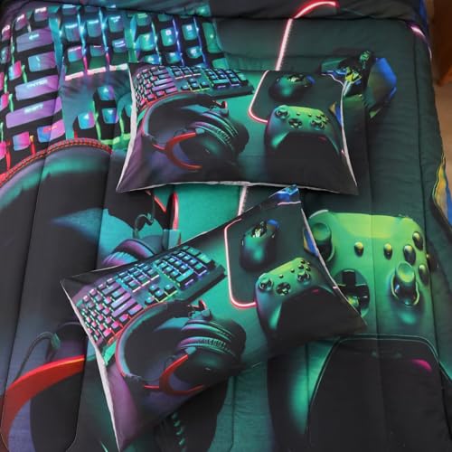 GRAT TIOC Gamer Comforter Sets for Teen Boys,Gaming Bedding Sets Twin,Video Game Bedspread,Game Gamepad Bedrooom Bed Set,Controller Gamer Home Decor 3 Piece GRAT TIOC