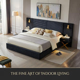 Olodumare Luxurious King Platform Bed Frame, Velvet Upholstered Headboard with 2 Built-in Wall Sconces & Nightstands, Sturdy Metal & Solid Wood Frame, Squeak-Free, No Box Spring Needed, Polar Black Olodumare
