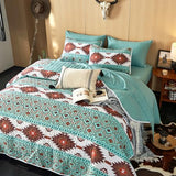 Wake In Cloud - Western Quilt Set, Southwestern Aztec Country Style with Rustic Ranch Vibe, Reversible Lightweight Bedspread Coverlet, 3 Pieces, Turquoise Brown, Queen/Full Size Wake In Cloud