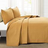 Lush Decor Ava Quilt Diamond Pattern Solid 3 Piece Oversized Bedding Blanket Bedspread Set - Full/Queen - Mustard Lush Decor
